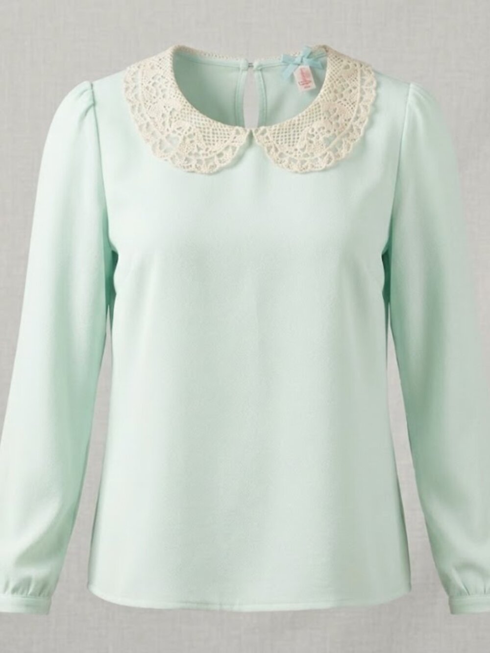 Downeast Lace Peter Pan Collar Blouse L Mint Green Seafoam Cottagecore Coquette